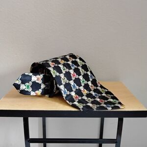 Vintage Sazzari Black 100% Silk Tie Teddy Bear Pattern – Made in Italy EUC